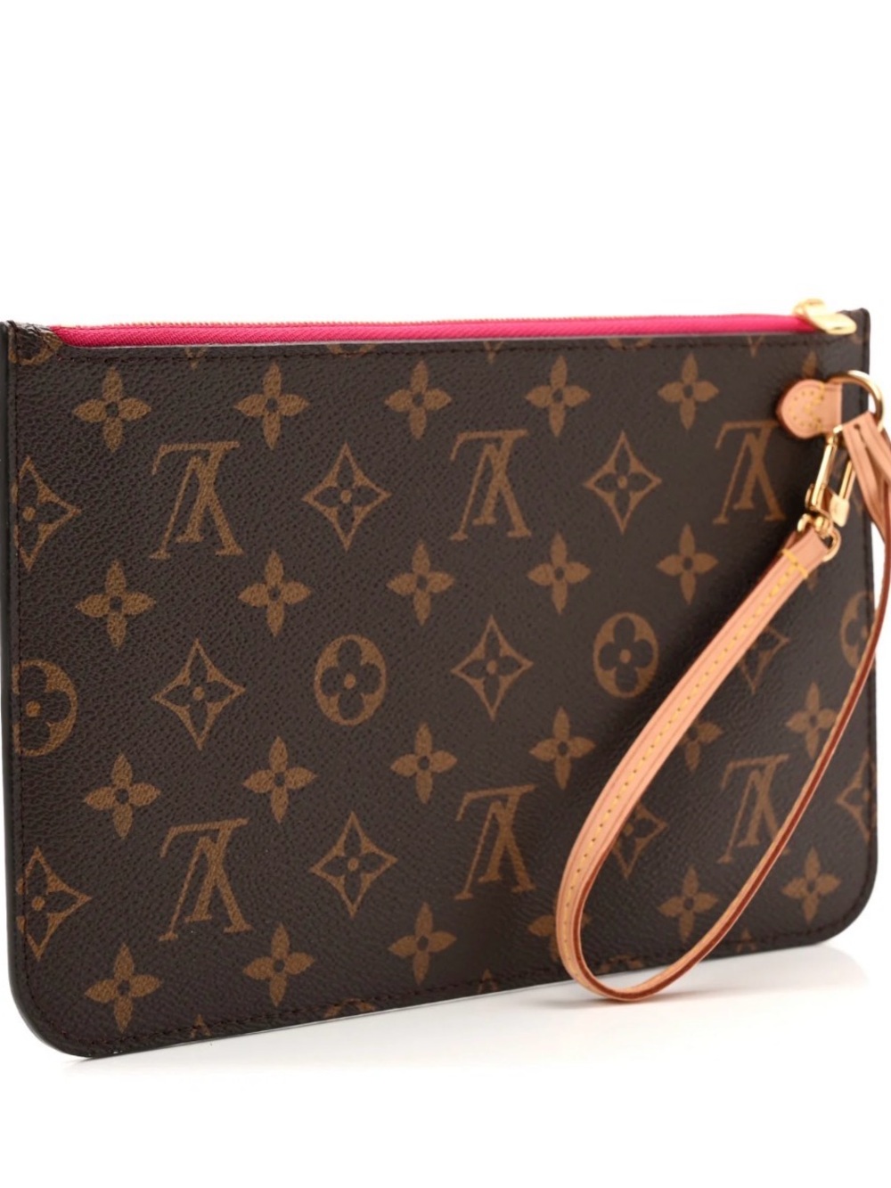 Louis Vuitton Monogram Canvas Wristlet Pouch with Pink Trim
